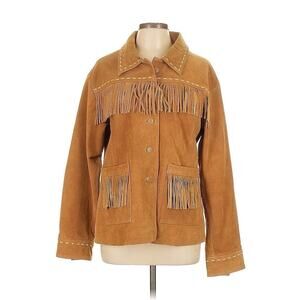 NWOT cabelas fringe leather Suede jacket Brown Tan Western L